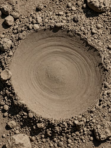 Extreme close-up of raw mineral clay texture, high-contrast earth tones, sharp focus, clean architectural photography, 35mm