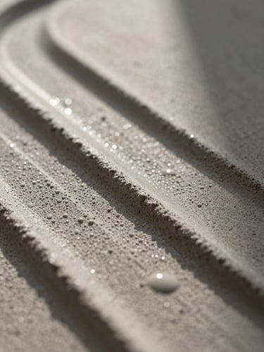 Extreme close-up macro shot of wet microcement texture showing precise trowel marks under harsh directional raking light.