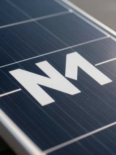 Cinematic macro shot of a sleek solar panel with clean, high-contrast minimalist branding under dramatic studio lighting.
