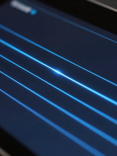 Macro close-up of a sleek digital interface, glowing blue lines on a dark charcoal screen, cool studio lighting, sharp focus, 35mm lens