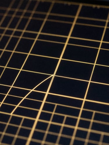 Macro close-up of a high-contrast digital terminal screen displaying clean, glowing gold vector lines and mathematical coordinate grids against a deep black background.