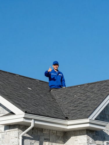 Our crew member on a residential roof. Tyler local Roofing Partner. Asphalt Shingles