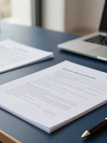 Elegant editorial photography of a professional office workspace in Brussels, soft natural daylight, crisp documents on a desk, 35mm