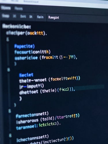 Macro shot of clean code structures glowing on a high-resolution screen in a dark room, cool blue studio lighting, sharp focus, 35mm
