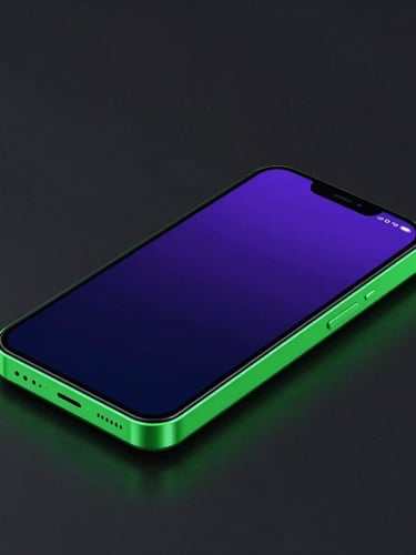 Sleek 3d render of a minimalist Android device interface, glowing emerald green UI borders, dark ambient studio background, sharp perspective angle