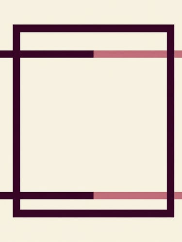 Minimalist flat vector illustration of three interlocking geometric frames in deep plum and dusty rose on a warm cream background, clean editorial lines, sophisticated abstract art.