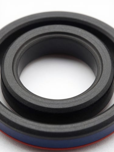 Close-up of a high-precision black rubber O-ring being inspected under bright studio light, highlighting the smooth texture and perfect circular geometry