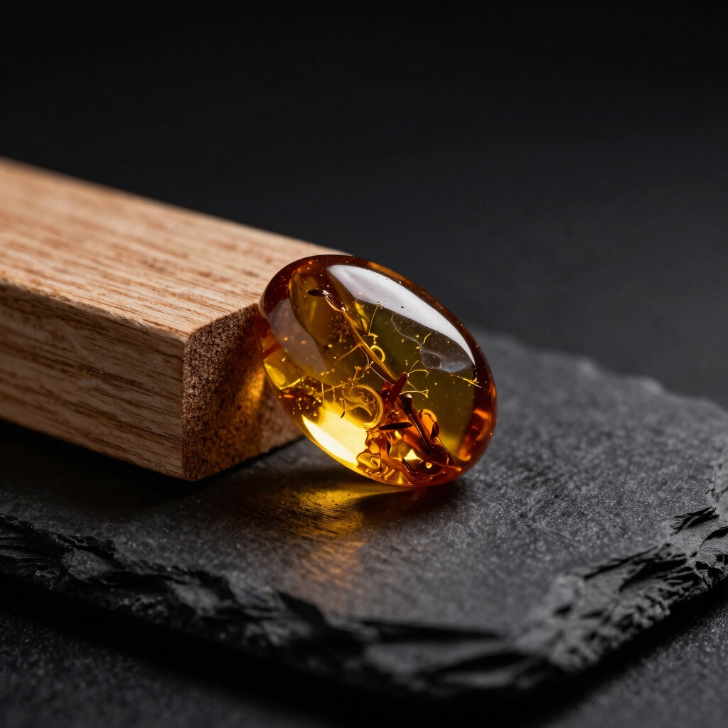 Macro close-up of raw amber and cedar wood blocks on dark slate, moody low-key studio lighting, gold reflections, shallow depth of field, portrait aspect