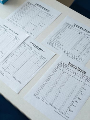 Overhead flat-lay of printed sterility certificates, DRAP registration documents, and lot-traceability sheets arranged on a white institutional desk under cool daylight, batch numbers legible, no hands, clinical and orderly