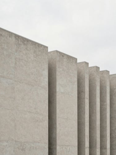 Abstract architectural lines of a modern concrete building facade, soft diffused overcast daylight, minimalist editorial photography, neutral muted tones.
