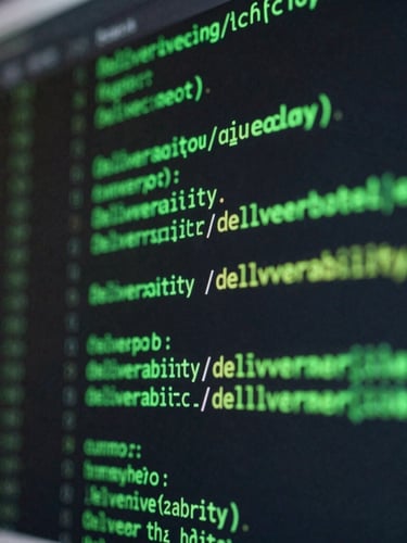 Macro close-up of a dark terminal screen displaying green deliverability logs and clean code, sharp edge-lighting, deep green glow