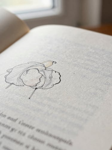 Macro close-up of a high-quality printed book page, showing rich textured paper grains and detailed watercolor ink strokes under soft morning window light