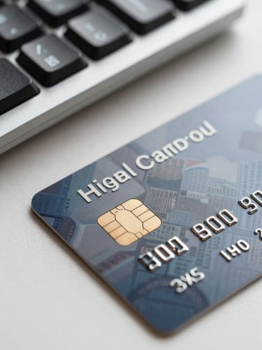 A tight macro shot of a high-limit corporate credit card resting on a clean slate desk next to a mechanical keyboard, bright natural daylight, sharp focus on the metallic card chip.