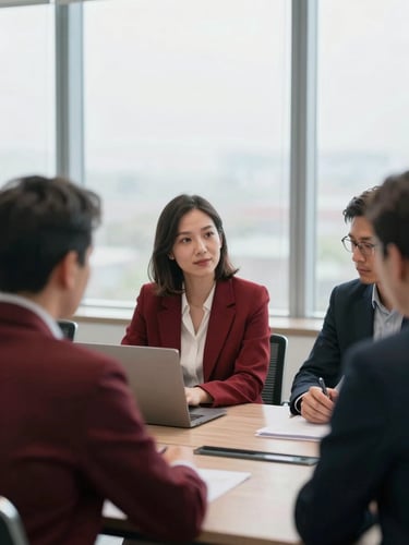 A collaborative operational review with focused executives around a table, soft overcast window light, professional and authentic, 35mm.