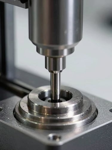 Macro shot of a custom-machined mechanical wear testing rig, steel specimen under high-tension stress, high-contrast industrial studio lighting, metallic reflections.