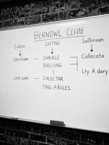 High-contrast desaturated 35mm film photo of a physical strategy whiteboard in an East London brick office, overcast daylight, sharp focus