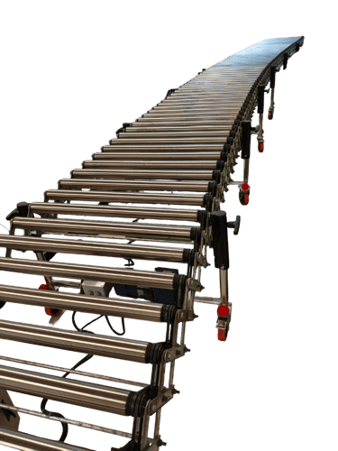 Equipo de rodillos flexibles para el transporte de productos con configuración ajustable según las n