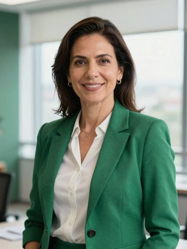 Editorial portrait of a distinguished Latin American female compliance officer in a modern corporate office, natural window light, professional attire, sharp focus, 35mm