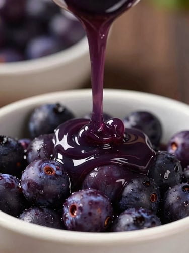 Thick purple açaí flowing into a white clay bowl, showing rich texture and deep color without any toppings, close-up shot