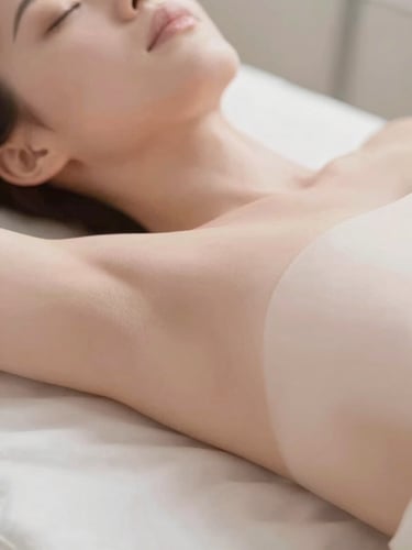Close-up of glowing skin, soft-focus aesthetic medicine, warm diffused daylight, muted dusty rose tones