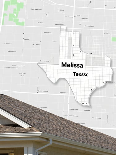 Detailed map of Melissa, Texas and surrounding Collin County towns, highlighting service areas, clean and professional, bright natural daylight