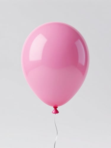 A vibrant 3D render of a glossy pink latex balloon floating in mid-air, sharp studio lighting, high-contrast playful colors, clean minimalist backdrop