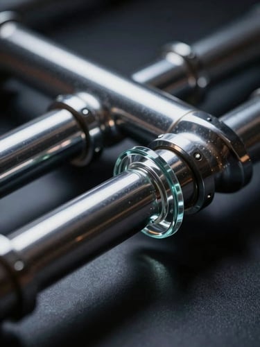 A macro close-up of structural 3D glass and chrome data pipelines, low-key moody studio lighting with sharp directional highlights and deep shadows