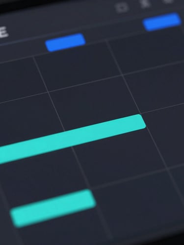 Extreme close-up macro render of a dark-mode calendar interface showing clean grid lines and electric cyan event markers, moody studio lighting