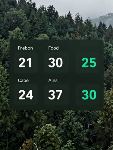 Sleek minimalist software interface showing carbon footprint dashboard, dark forest green background, electric teal accents, clean numeric readouts, modern tech aesthetic