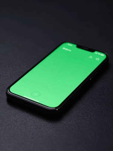 Sleek high-fidelity Android device mockup on a dark reflective surface, vibrant electric green UI interface glowing, macro studio lighting, 35mm