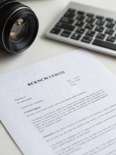 Close-up of a clean digital workspace, a high-quality printed official business document resting next to a modern keyboard, bright daylight balanced, sharp focus on the document details.