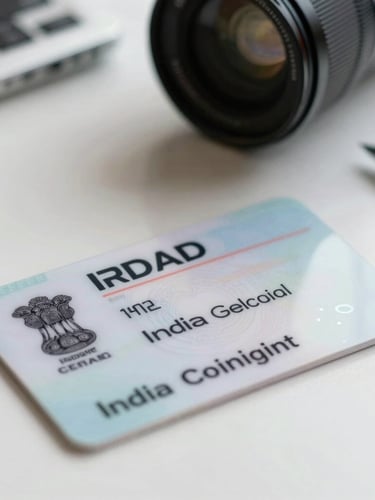 A high-quality close-up of a modern, secure Indian digital identity card with clean Rajasthan government emblems, placed on a bright, well-lit desk with subtle tech patterns.