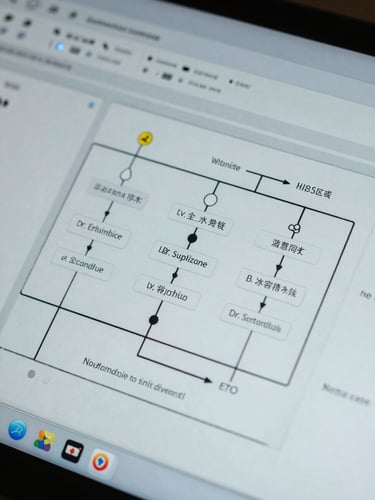 Macro crop of a high-fidelity UI wireframe showing automated state changes and data pipeline routing under cool-toned studio light with sharp shadows.