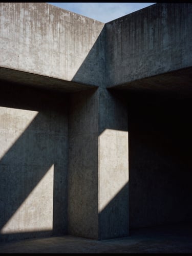 Dramatic close-up of a concrete material junction with sharp architectural shadow play, high-contrast late-afternoon sun, 35mm film style
