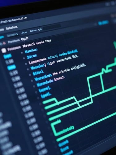 Macro shot of a high-fidelity developer dashboard on a dark screen, glowing neon blue and mint green lines showing message traffic metrics, sharp focus, 35mm