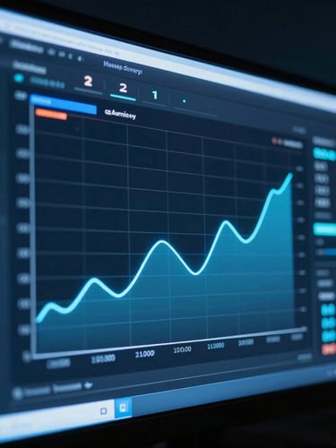 Macro shot of a high-fidelity system monitoring dashboard showing real-time message delivery graphs, cool ambient neon blue lighting, dark moody tones, sharp focus.