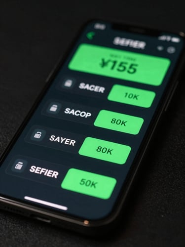 Close-up of a smartphone displaying real-time delivery sales notifications, vibrant green light accents, high-contrast dark background, cinematic commercial photography