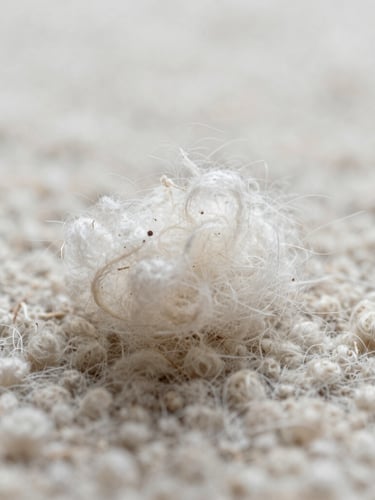 Macro photography of clean wool carpet fibers under bright natural daylight, soft focus background, professional editorial style, 50mm lens