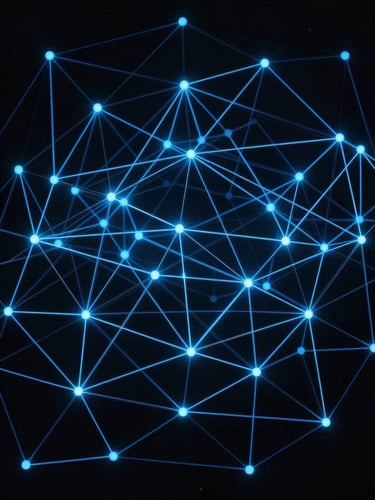 Wide close-up of an abstract geometric network topology rendered in electric blue lines on deep black — precise node intersections and data-flow paths, clinical studio lighting, no atmospheric depth, pure system architecture abstraction