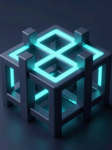 Sleek dark-mode 3d render, glowing cyan and deep slate, abstract mathematical geometry of a complex multi-layered grid, sharp focus, cinematic tech aesthetic