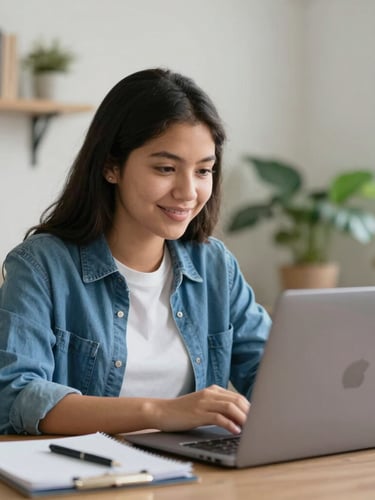woman in orange long sleeve shirt and white pants sitting on floor using Surface Laptop 