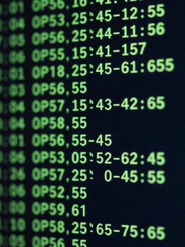 Macro close-up of a terminal screen displaying database query execution times, neon green text on a dark background, moody low-key lighting, 35mm