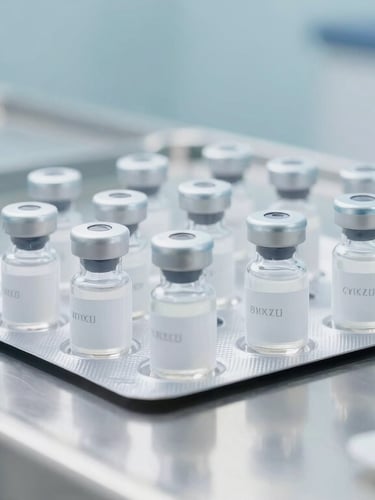 Pristine unopened medical packaging of aesthetic vials on a sterile steel clinic counter, high-key clinical light, sharp focus.