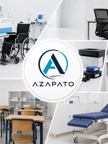 Collage of professional office, medical, and classroom furniture solutions by Azapato.
