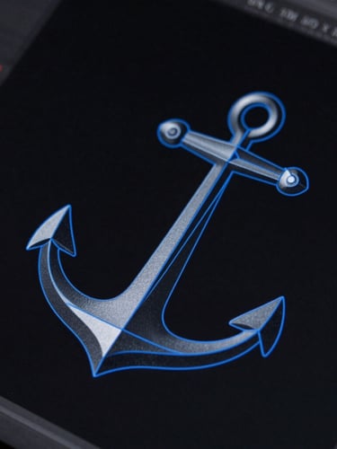 Extreme close-up of vector anchor points on a screen, clean geometric path construction in a design software, technical blue lines on a stark dark canvas.