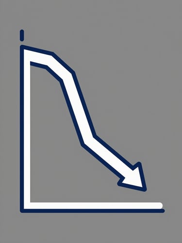 Flat vector illustration of a clean geometric line diagram showing a downward cost curve and optimized capital flow, corporate navy and slate color palette, sharp technical diagram style.