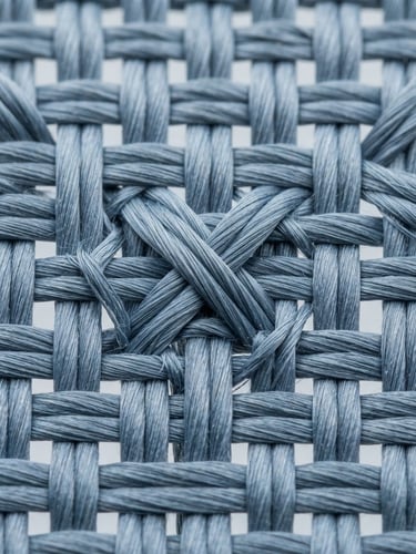 Extreme close-up of high-magnification fabric weave under clean bright laboratory lighting, showing absolute thread alignment and structural precision, 50mm lens.