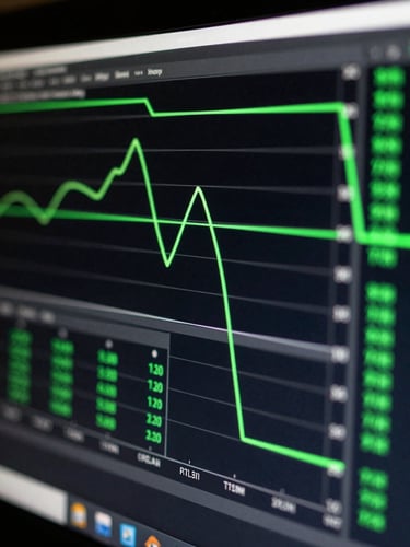 Macro close-up of a terminal screen showing a low-latency performance profile with terminal green telemetry lines and system metrics on a dark background.