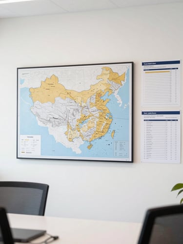 Bright, natural light environmental photograph of a professional workspace meeting in Tampa, regional maps and logistics charts visible on the wall, clean corporate editorial style.