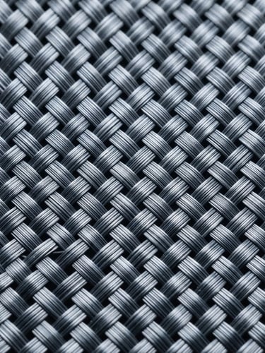 Macro close-up of high-tensile synthetic weave under bright cool-toned industrial lighting, showing precise grid structure, 50mm, slate gray tones.